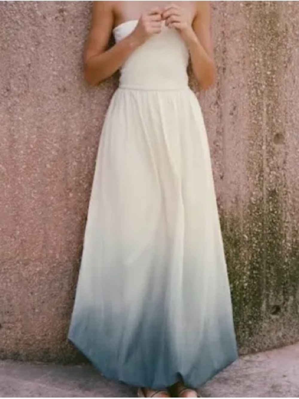 Zara Strapless Ombre Maxi Dress in Cream and Blue